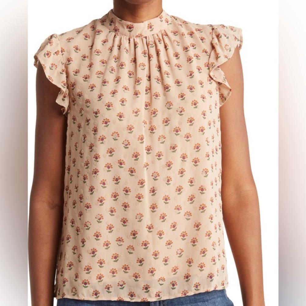 Floral Print Flutter Sleeve Blouse